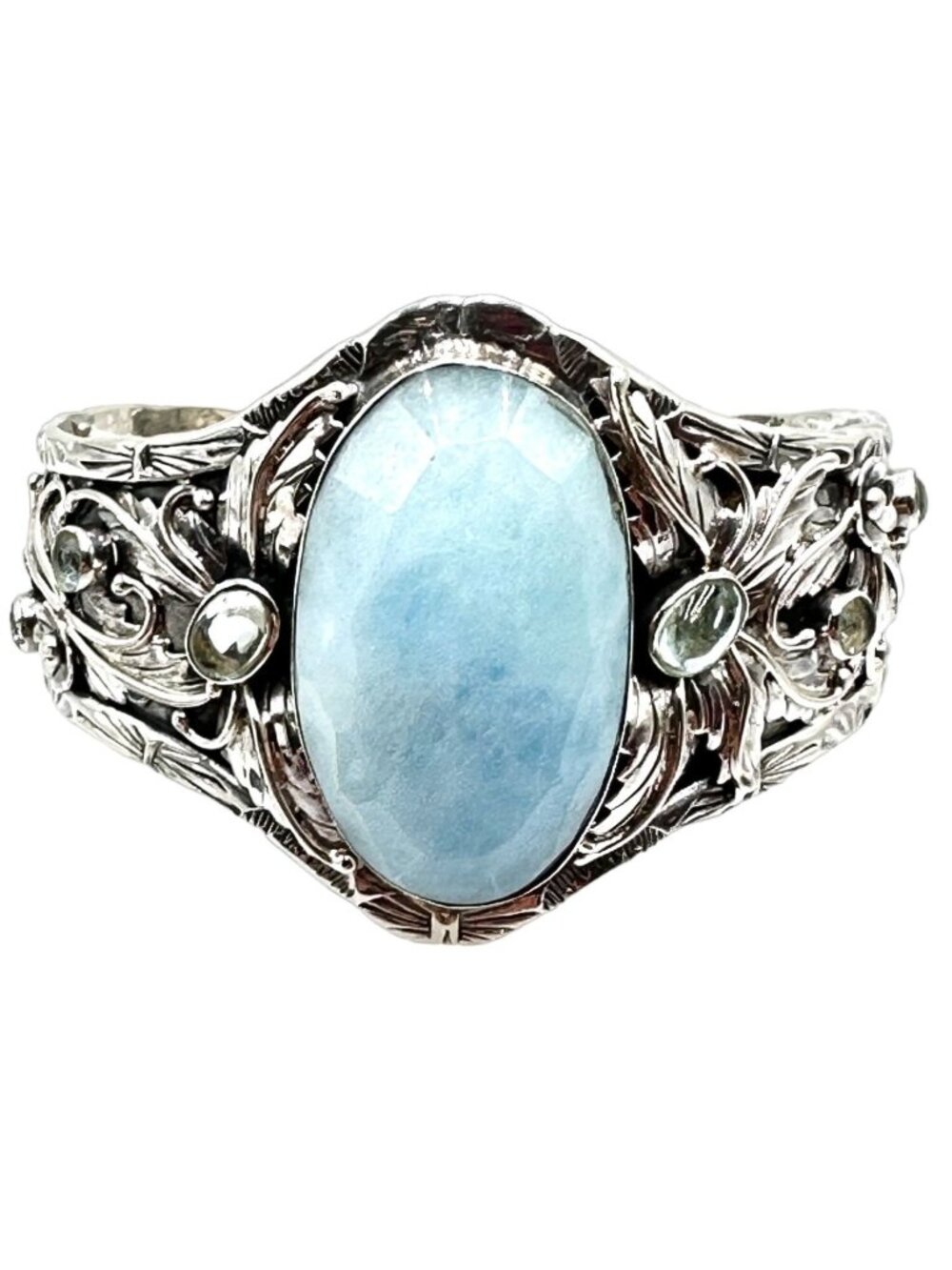Aquamarine Cuff Bracelet Sterling Silver 85 Grams Light Blue Cushion Cut